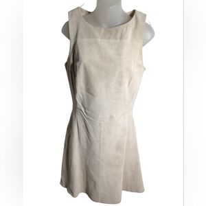 Oasis Suede Leather Zip Back Sleeveless A-Line Mini Dress Neutral Sz 10
